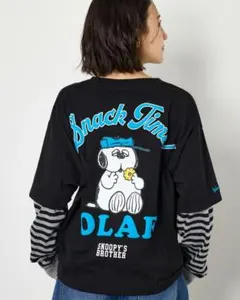 新品ブラックM PEANUTS フェイクレイヤードTシャツ 即お買い上げ大歓迎！