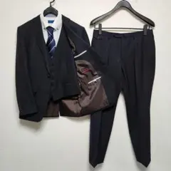 ミスタージュンコ　メンズスーツ　スリーピース　ブラック　ウール生地　美品