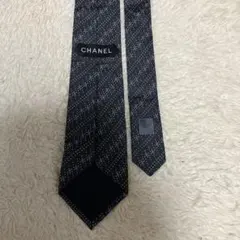 CHANEL ネクタイ　シルクチェーン　ココマーク　チャコールグレー　肉厚