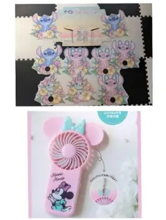 ミニーマウススタンド付きハンディ扇風機＆リロ&スティッチ一番くじ　うちわ 9枚
