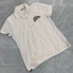 FILA GOLF ポロシャツ 白 刺繍ロゴ 半袖 パンチング Mサイズ