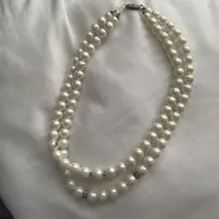 2連パールネックレス クリスタルビーズ付き