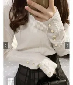 GRL クルーネック袖ボタンリブニット k9274f アイボリー　サイズM