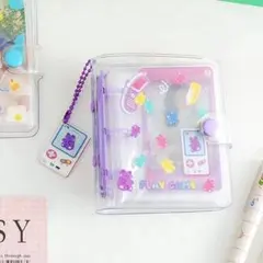 シール帳 3穴 クリア バインダー ミニ 紫 チャーム付 リフィル10枚