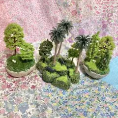 ハンドメイド　ジオラマ　ミニチュア　豆皿の森の羊の出会い　シーグラス島３点セット