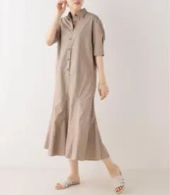 IENA イエナ コットンタイプライター 裾フレアワンピース ロング ベージュ