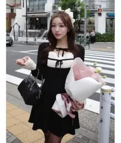 Darich ダーリッチ リボンファーフレアニットミニワンピース