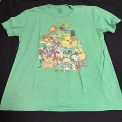 Nickelodeon キャラクター集合プリント 半袖Tシャツ グリーン XL