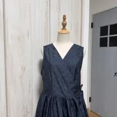 着物リメイク 大島紬(9マルキ)から袖なしカシュクールワンピース