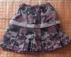 メゾピアノ デニムスカート　S 140㎝　迷彩柄プリーツスカート レース　レア？