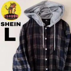 USA古着 SHEIN　ネルシャツパーカーL　ネイビーブラウン　チェック