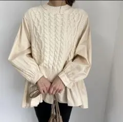 Lauleaアランニットベスト　ケーブルニットベスト　シャツ　レイヤードトップス