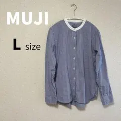 MUJI 無印良品 スタンドカラーストライプシャツ L
