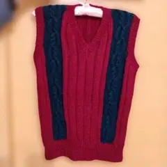 ✿手編み作品✿ 赤と青のVネックニットベスト 〈メンズ〉