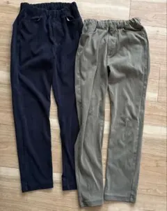 無印良品　130 ネイビーとカーキのロングパンツセット