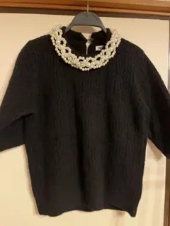 ZARA パール付き 半袖ニット L