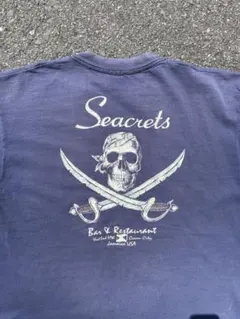 90s Seacrets スカルデザイン Tシャツ ネイビー ドクロ フェード
