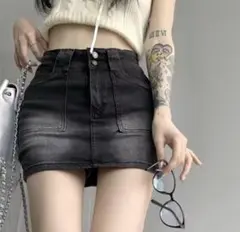 ハイウエスト インパン付き デニム タイト ミニスカート