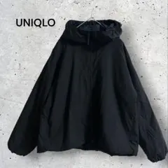ユニクロ　ライトパデットパーカー　フード　ポケット付き　ブラック　軽量　L