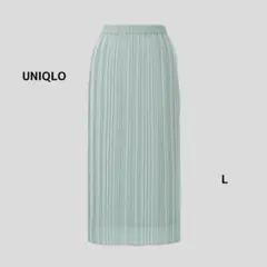 【シフォンプリーツナロースカート（丈標準76～80cm）L グリーン】ユニクロ
