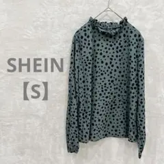 匿名配送✨SHEIN 【S】ドット柄フリルネックブラウス グリーン