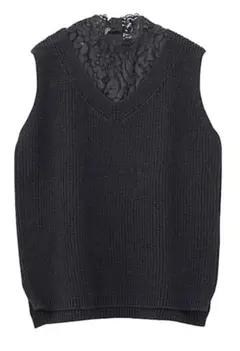 新品 GU S レース襟付きノースリーブ ニット 黒 ベスト