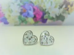 ハートピアス♥スワロフスキー❤クリスタル・ホワイト系♥シルバー❤tomo