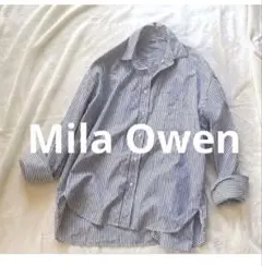 Mila Owen ストライプ長袖シャツ　コットン　ネイビー　フリー