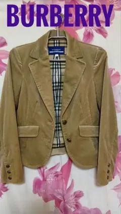 バーバリーブルーレーベル　ノバチェック　テーラードジャケット　ベロア　ベージュ