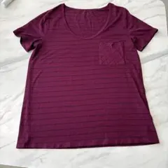 スリードット　ストライプ ワインレッドTシャツ Sのサムネイル
