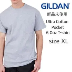 新品未使用 ギルダン ウルトラコットン 無地 ポケットTシャツ グレー XL