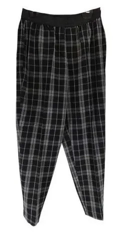 KJC1021-3◇新品 スティックパンツ 裏起毛 チェック柄 ブラック系 L