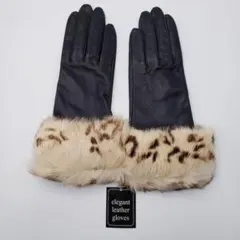 新品タグ付き リアルラビットファー アニマル柄 羊革手袋 ブラック クロダ 本革