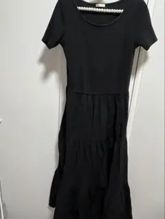 GUブラック カットソー 半袖 ロングワンピースS