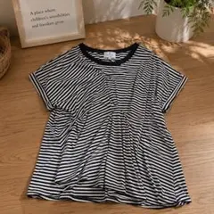LANVIN en Bleu ドレープカットソー 変形 ボーダー チュニック M