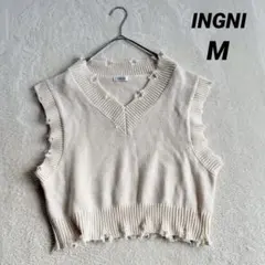 【イング】Vネック ニットベスト ダメージ加工 (M) アイボリー
