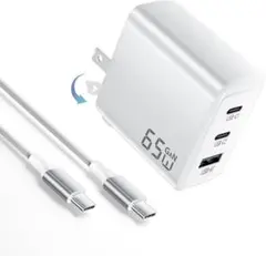 PD 65W 急速充電器 type-C 3ポート PSE認証済 小型 折りたたみ
