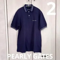 PEARLY GATES ポロシャツ サイズ2 ネイビー 刺繍あり