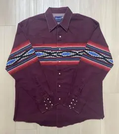 Wrangler ウエスタンシャツ L ネイティブ柄 コンチョ長袖 レッド系