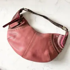 【美品】コーチ ホーボー ワンショルダーバッグスタッズ レザー ピンク y2k