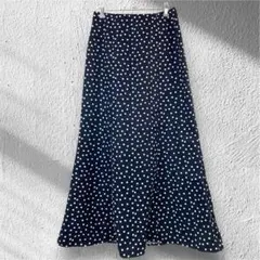 THE SHOP TK ドットロングフレアスカート M 紺 美シルエット 602