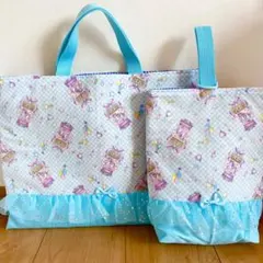 レッスンバッグ　ユニコーン 絵本袋　ゆめかわ　水色　上靴袋　シューズケースのサムネイル