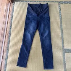マタニティデニムパンツ ダークブルー ハイウエスト