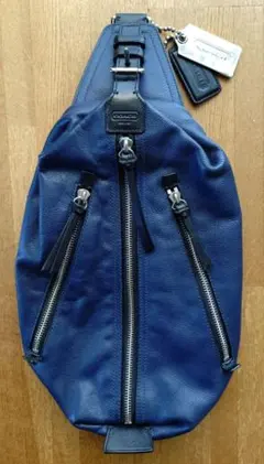 美品！COACH コーチ　ネイビー レザーボディバッグ　トンプソン 70360