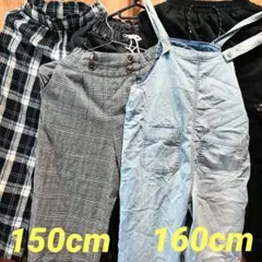 キッズ服 チェック柄オーバーオールとブラックパンツセット 5本