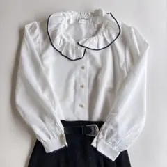 used レトロ フリル襟 白 ブラウス 古着 ヴィンテージ vintage