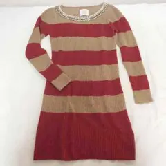 ☆ニットワンピース☆豪華なビジュー付☆ワールド社☆Mサイズ☆送料込み☆