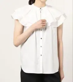 アダムエロペ【ADAM ET ROPÉ 】 ラッフルカラーブラウス ホワイト 白