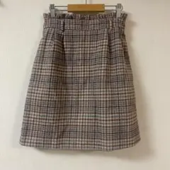 ByeBye 秋冬用チェック柄スカート ボトムス ブラウン M　ハイウエスト