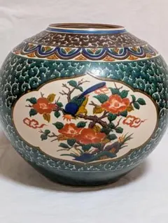 九谷焼　古九谷写し　二重各福　大壺　花瓶　 飾り壷